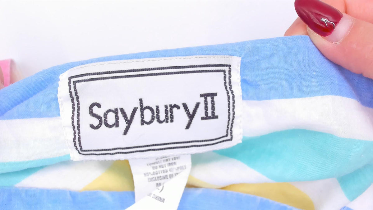 80s Saybury Pastel Striped Maxi Dress Square Neck Empire Waist Extra Large
