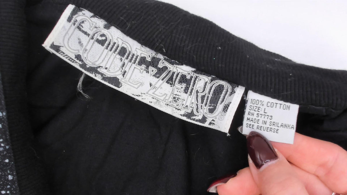 90s Code Zero Black Cotton Bomber Jacket White Speckled Notched Lapel Large L