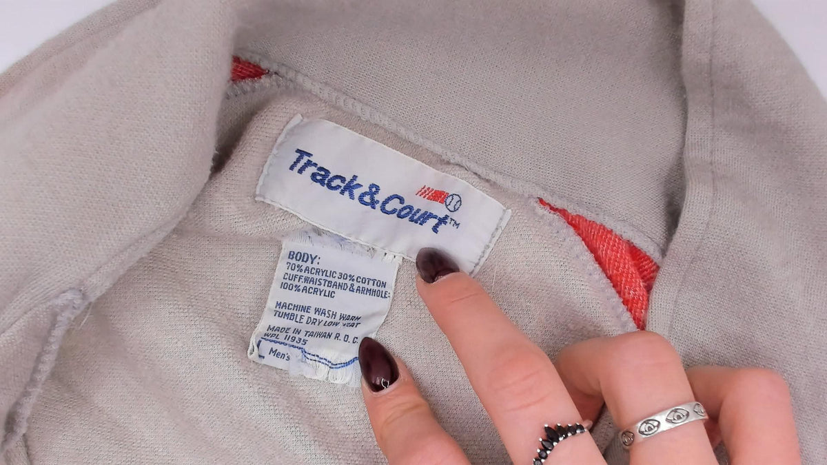 80s Track & Court Zip Jacket Grey Navy Red Stripe Bomber Medium