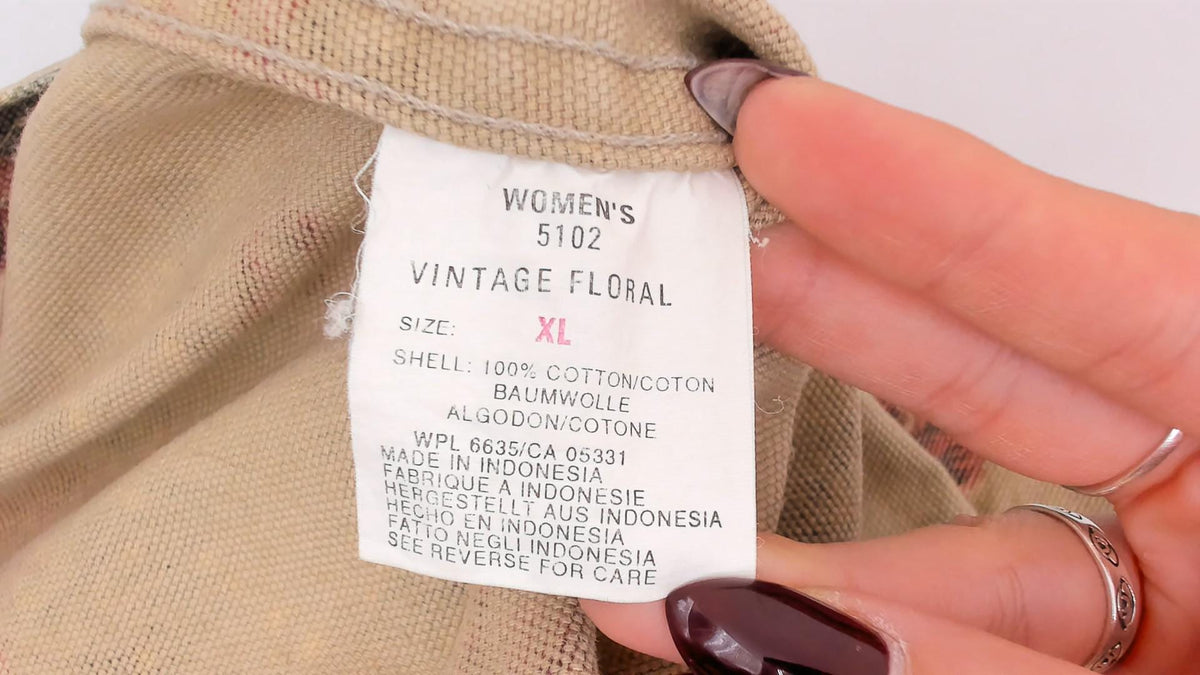 90s Woolrich Floral Denim Jacket Beige Cotton Canvas Pink Rose Print Extra Large XL