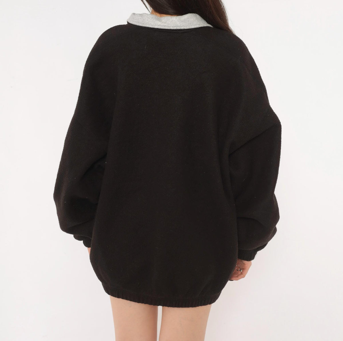 90s Snow Fleece Black Half Zip Pullover Grey Collar Raglan Extra Large XL