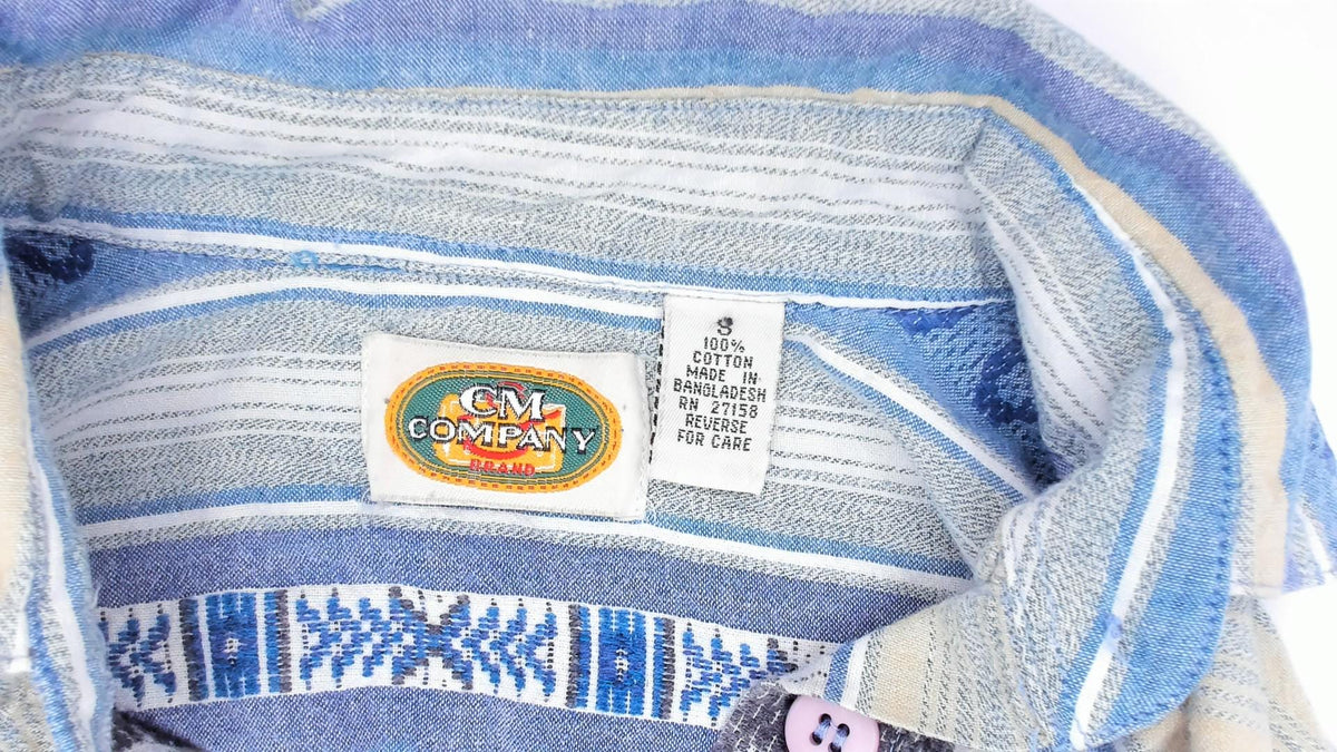 90s CM Company Horse Print Western Shirt Blue Cream Striped Cotton Small