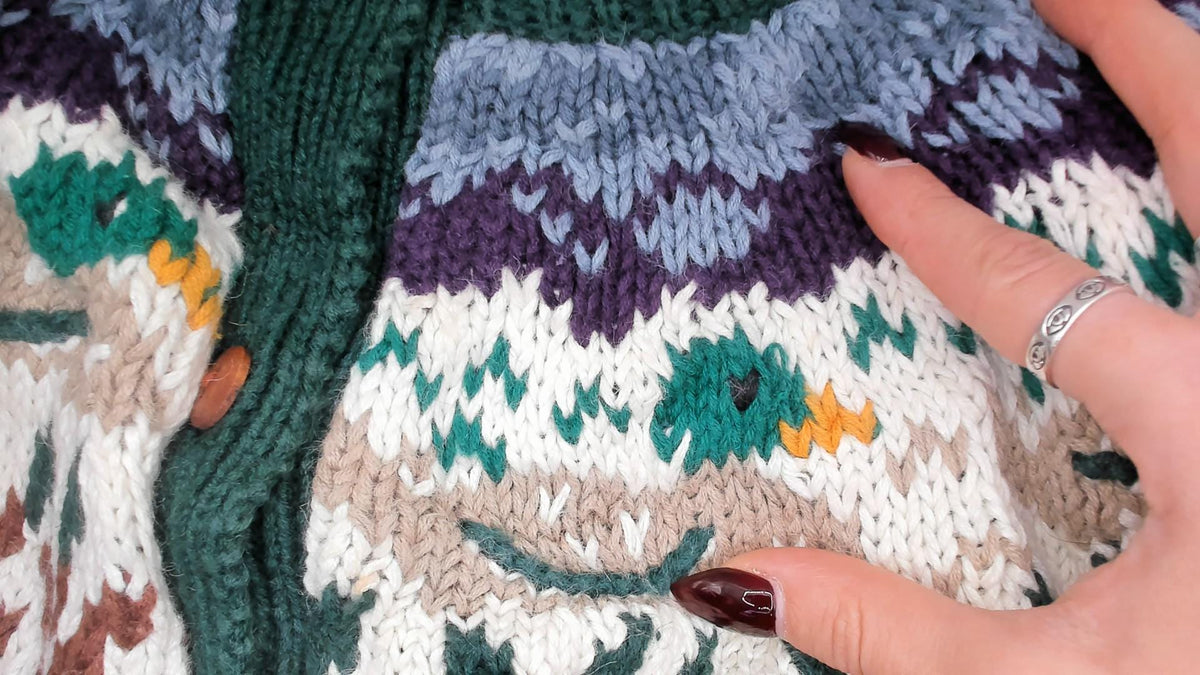 90s Northern Isles Fair Isle Cardigan Mallard Duck Forest Green Medium