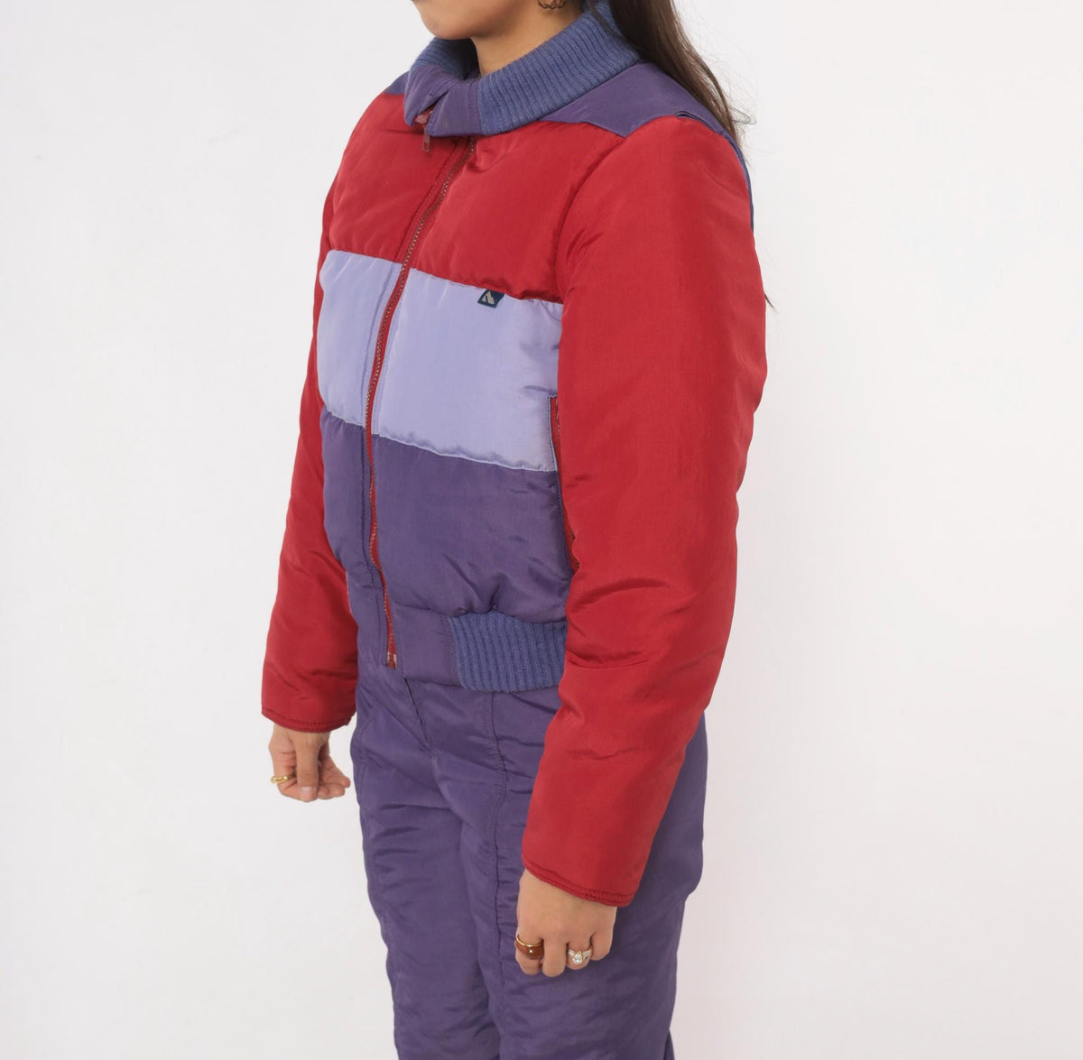 80s Serac Color Block Ski Jacket Purple Red Lavender Cropped Bomber Small S