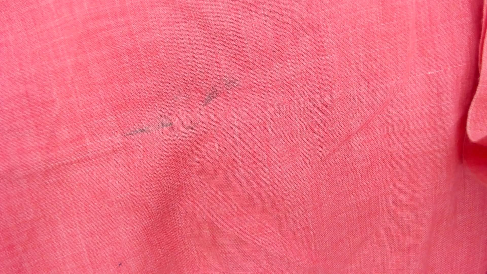70s Coral Pink Cotton Day Dress Button Front Gathered Skirt Pockets Medium Large