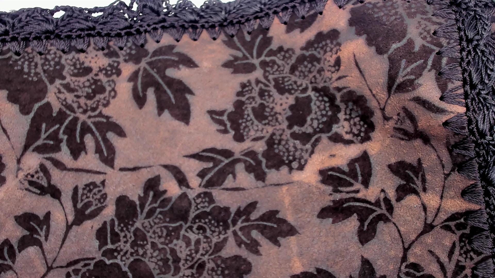 90s Reversible Black Suede Lace Vest Floral Crochet Trim Medium M
