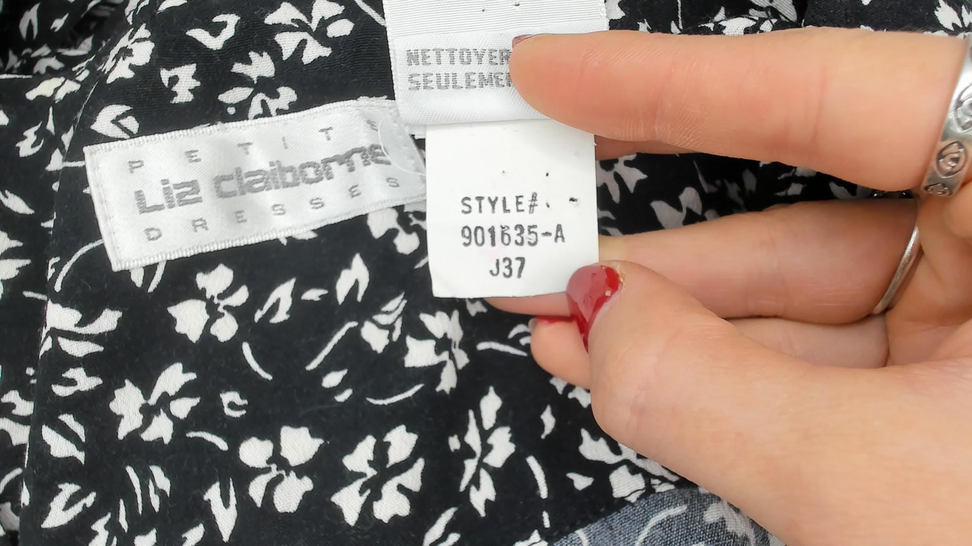90s Liz Claiborne Black White Floral Midi Dress Double Breasted Large L