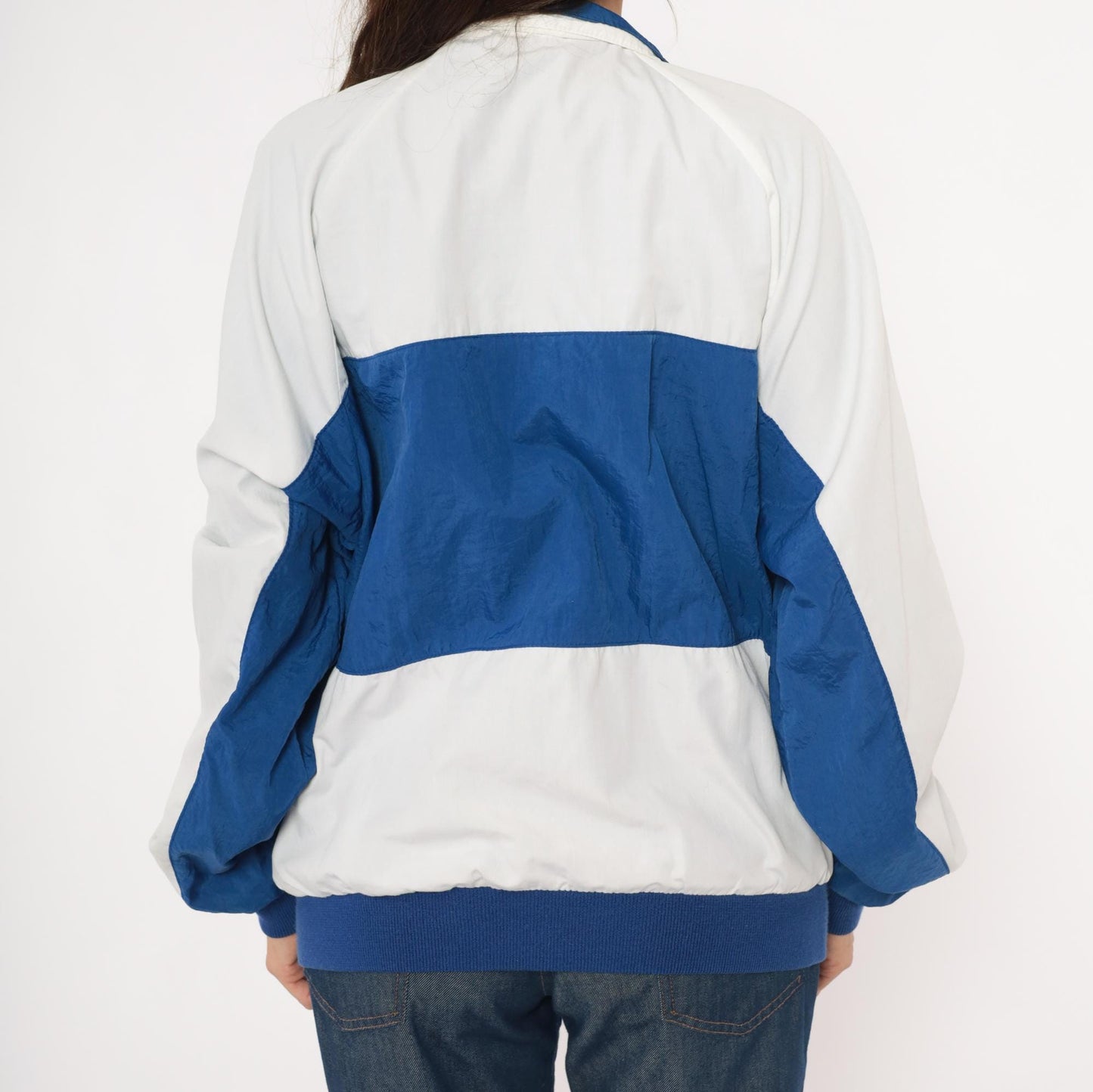 80s Sasson Reversible Windbreaker Blue White Colorblock Raglan Jacket Large