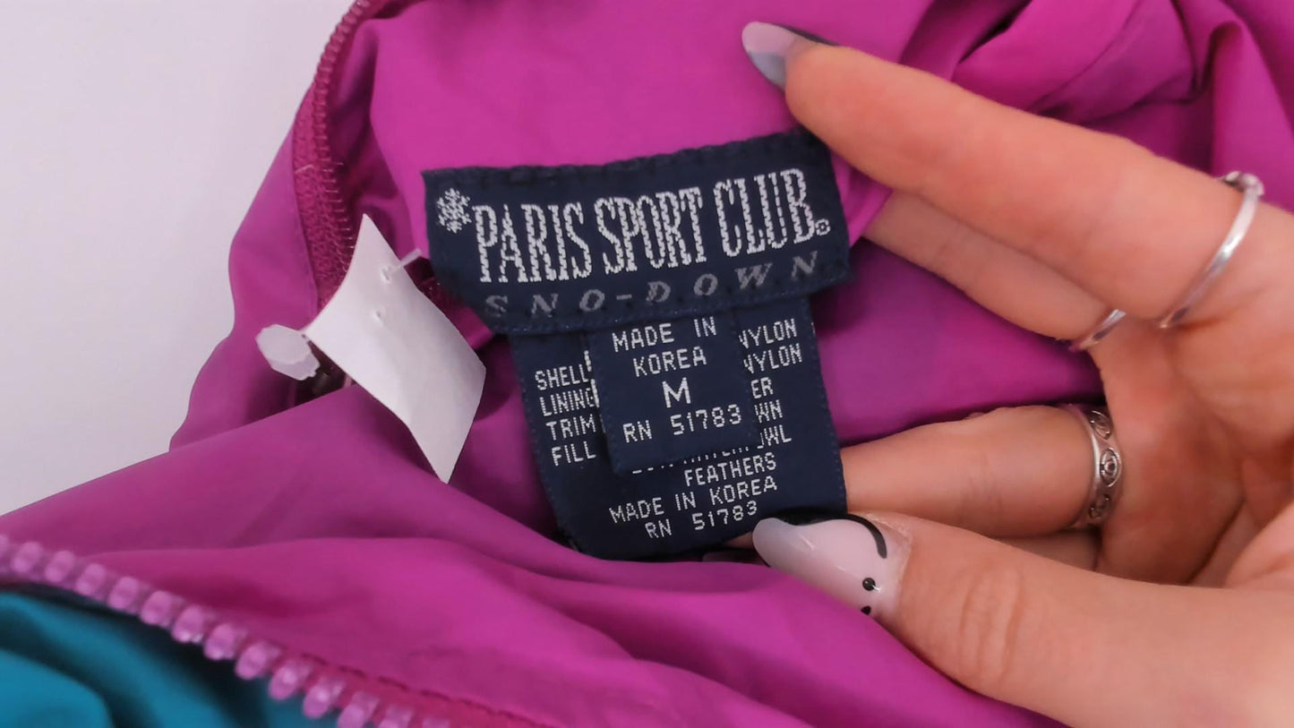 90s Paris Sport Club Reversible Down Puffer Jacket Teal Magenta Medium M