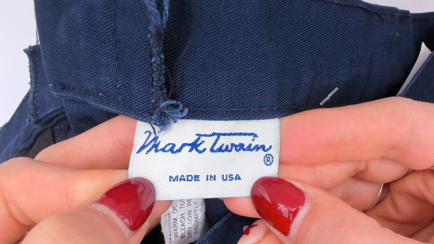 80s Mark Twain Navy Pleated Trousers High Waist Tapered Ankle Length Small