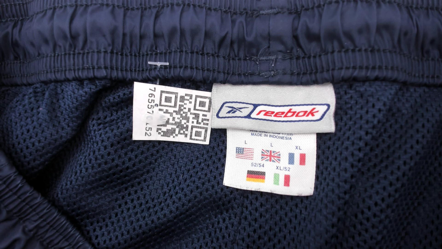 90s Reebok Navy Track Pants Nylon Elastic Waist Straight Leg Large L