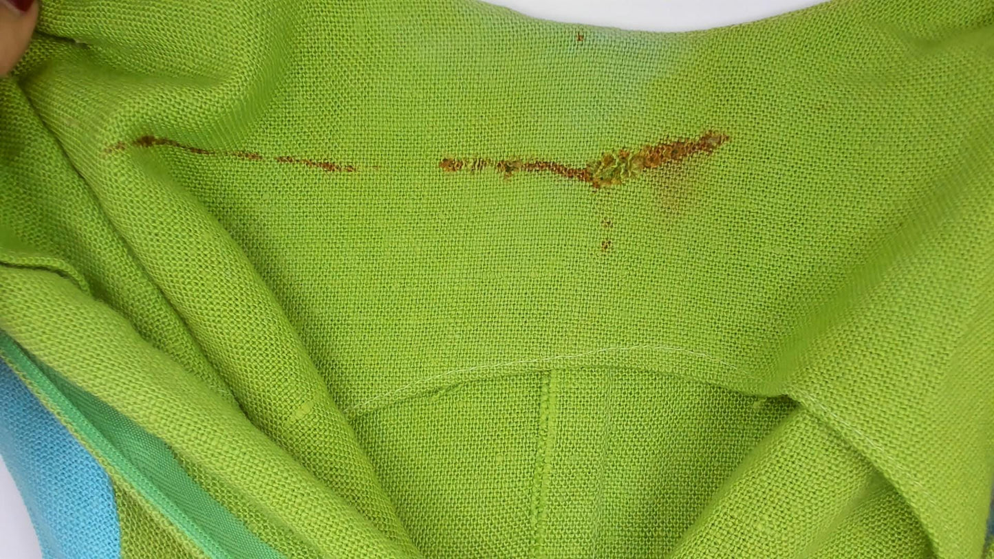 60s Mod Shift Dress Lime Green Aqua Trim Cotton Mini A-Line Extra Small XS