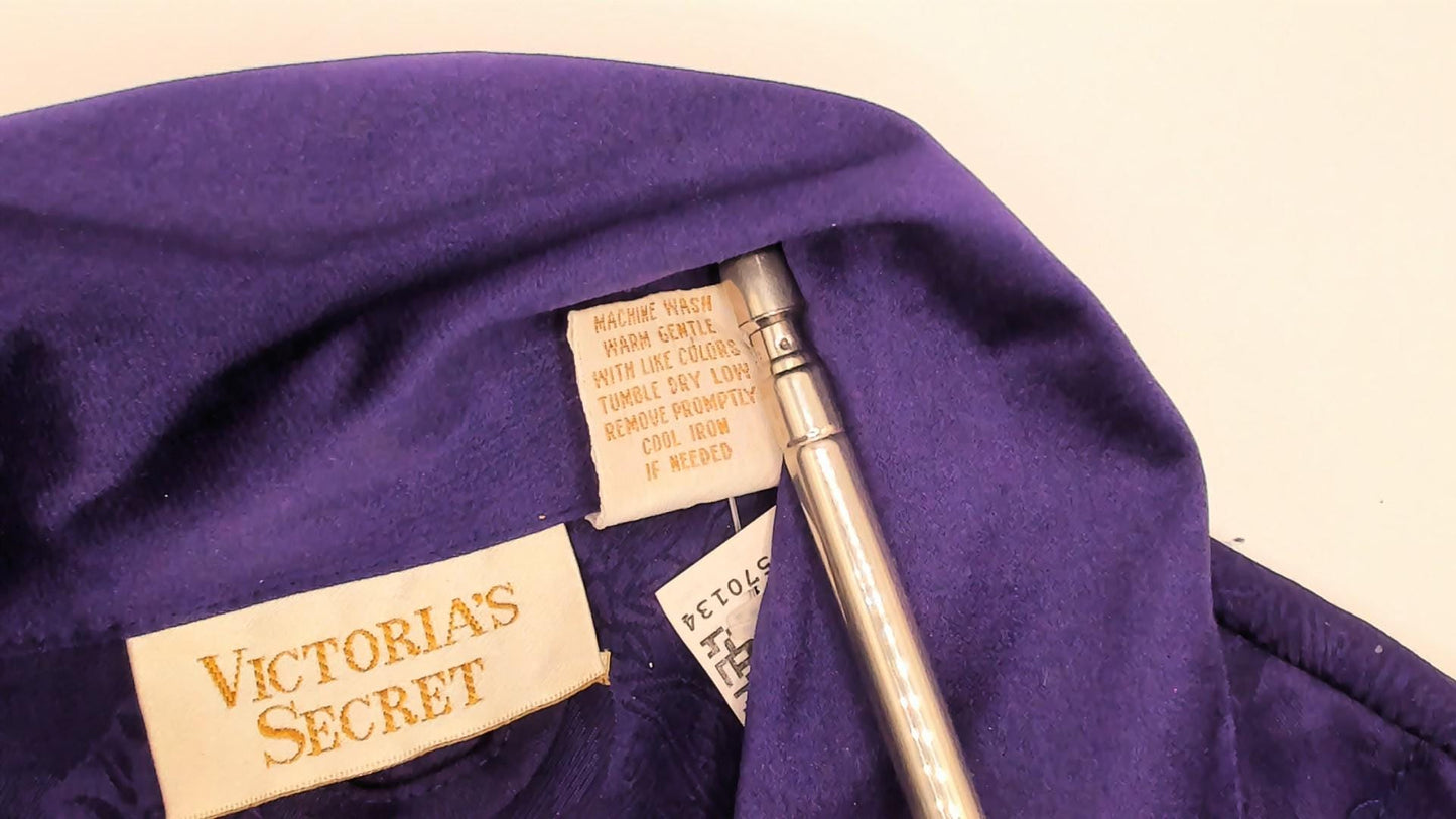 90s Victoria's Secret Purple Jacquard Midi Robe Double Breasted Satin Lapel Small
