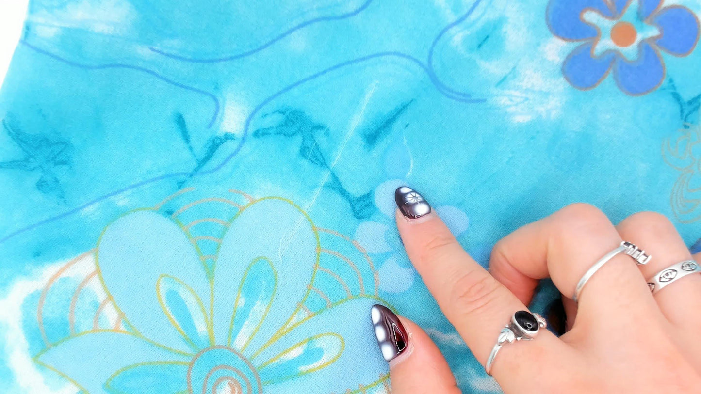 Y2K Millenium Psychedelic Handkerchief Midi Skirt Turquoise Floral Extra Large XXL