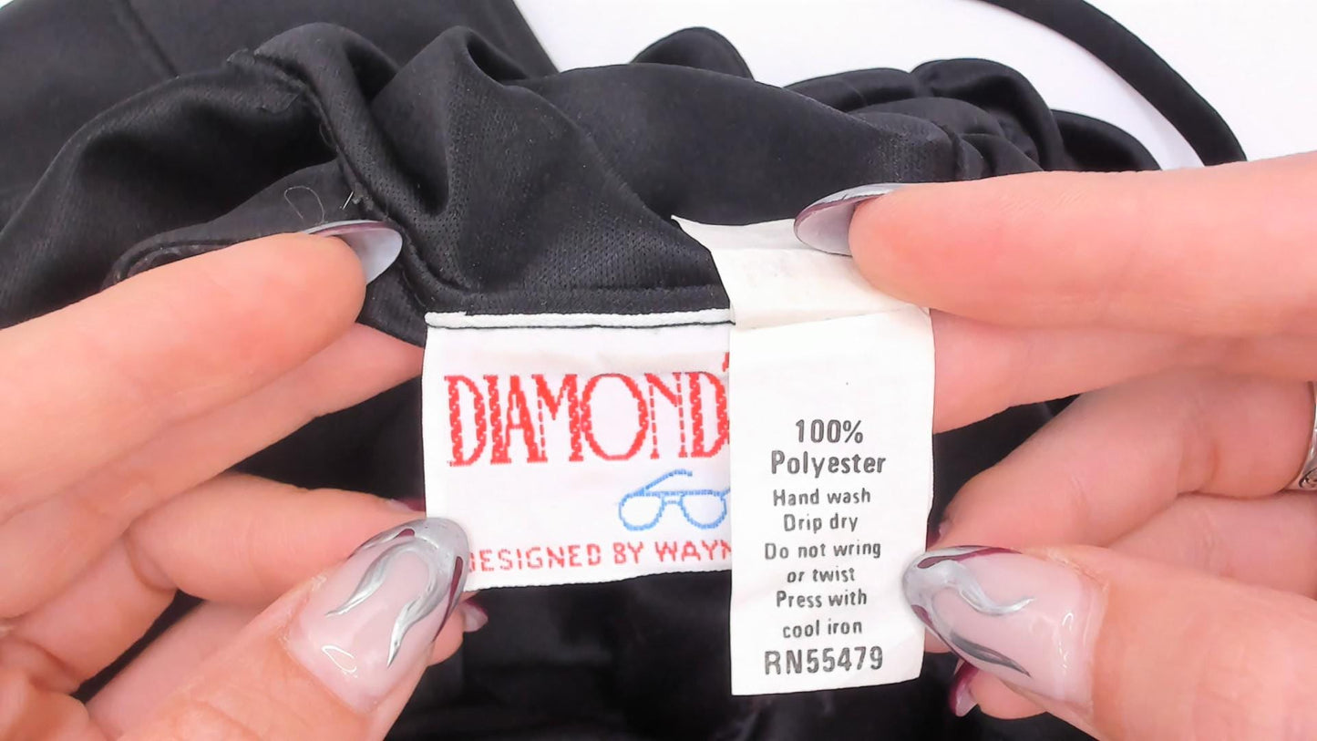 70s Diamond's Run Black Cowl Neck Mini Dress Open Back Small