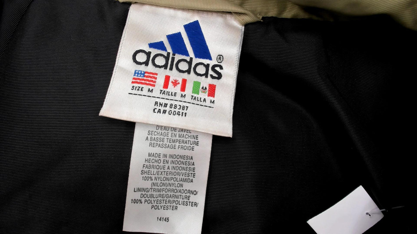 90s Adidas Windbreaker Black Olive Three Stripe Hooded Nylon Jacket Medium M