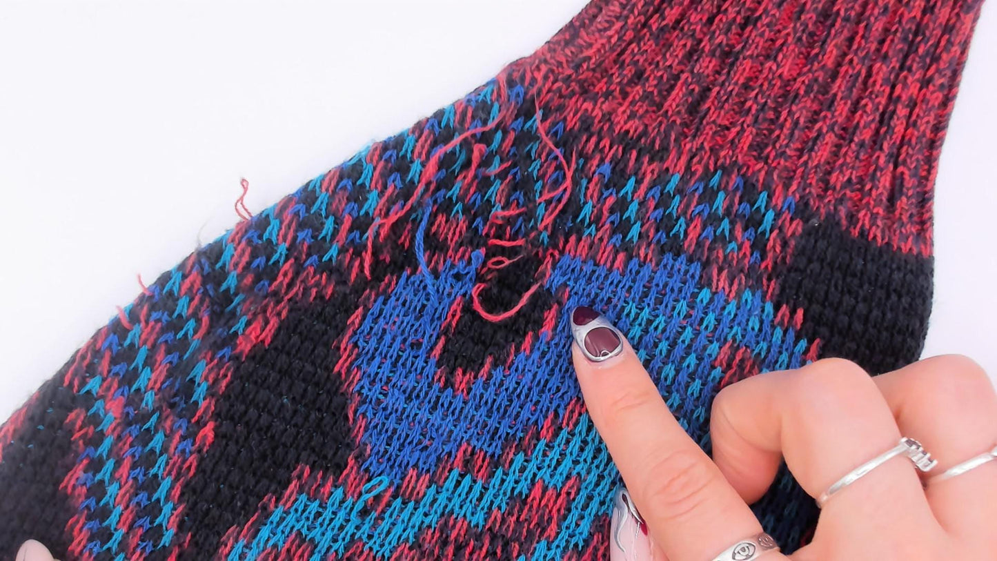 80s City Streets Abstract Knit Sweater Burgundy Teal Intarsia Medium