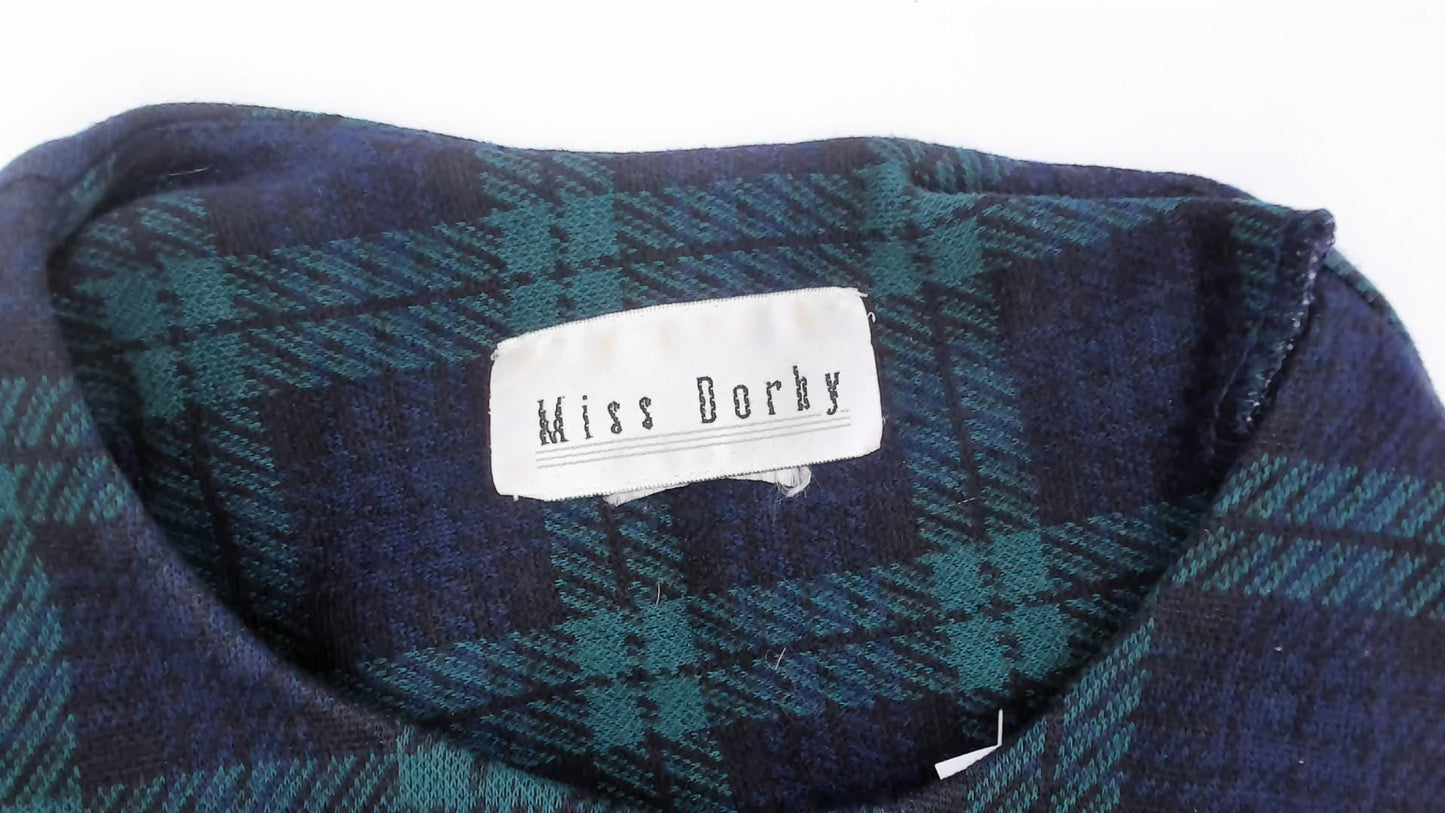 90s Miss Dorby Tartan Plaid Button-Front Shirtdress Navy Teal Cotton Large L
