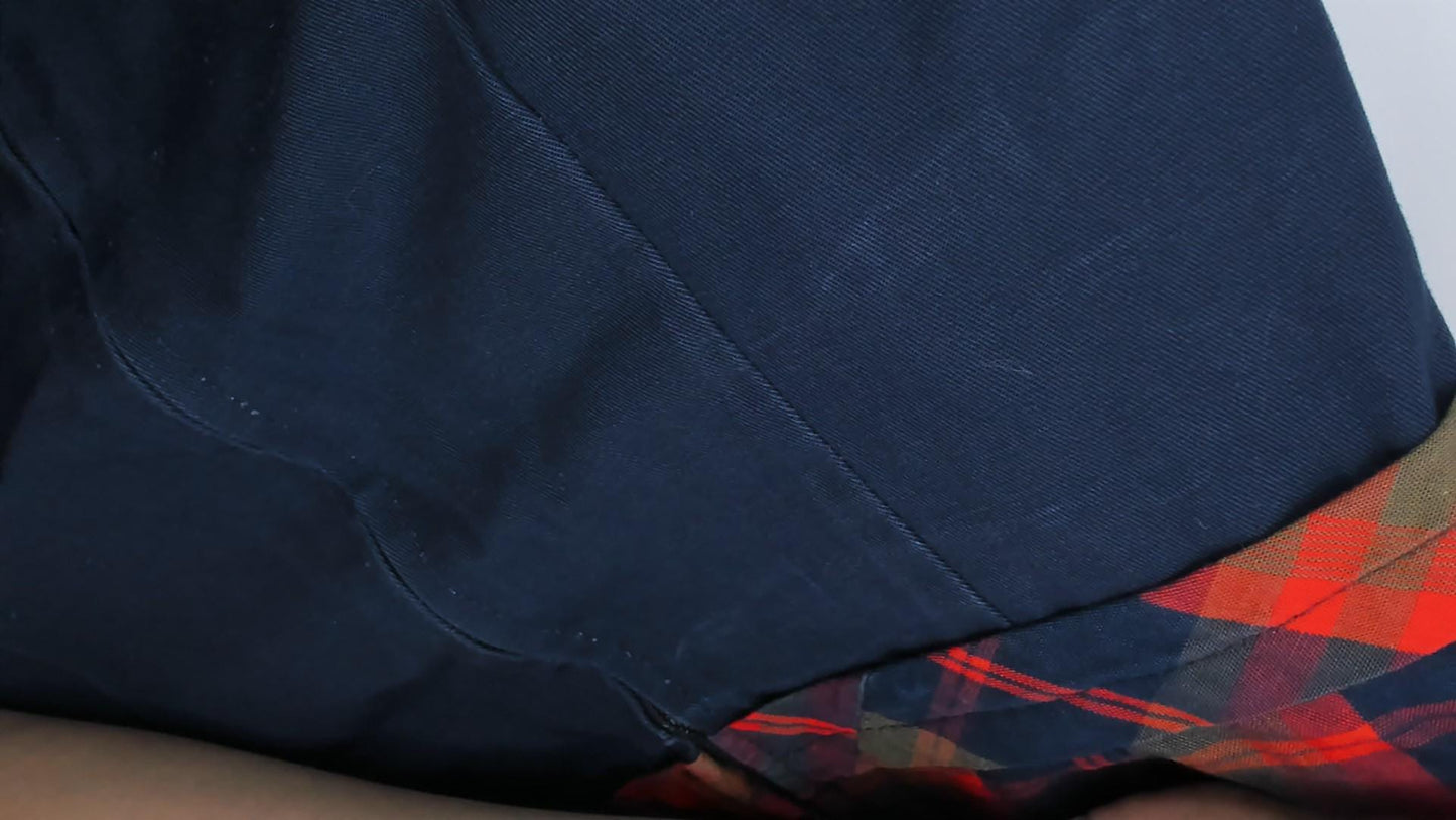 60s College Town Boston Plaid Mini Dress Navy Red Tartan Shift Tie Waist Extra Small XS