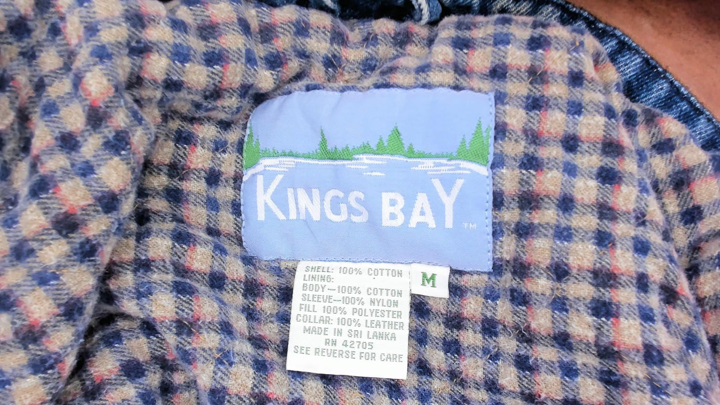 90s Kings Bay Denim Jacket Leather Collar Brown Cotton Workwear Medium M