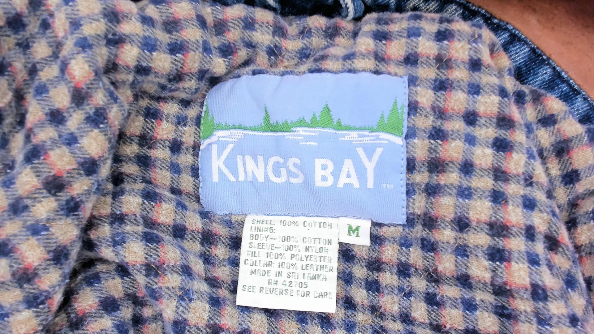 90s Kings Bay Denim Jacket Leather Collar Brown Cotton Workwear Medium M