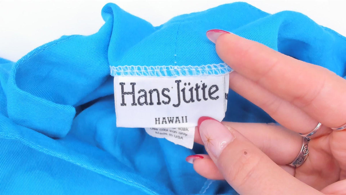 80s Hans Jütte Hawaii Hibiscus Romper Turquoise Floral Cotton Cap Sleeve Medium
