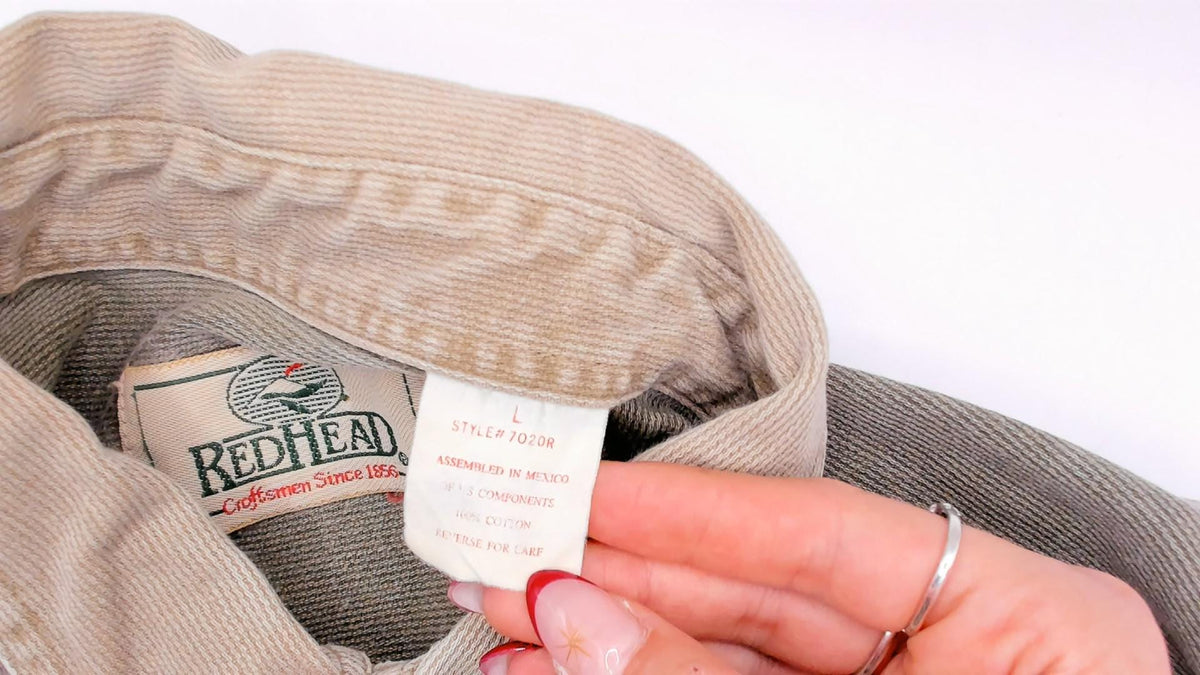 90s Redhead Two-Tone Corduroy Button-Up Shirt Olive Tan Large L
