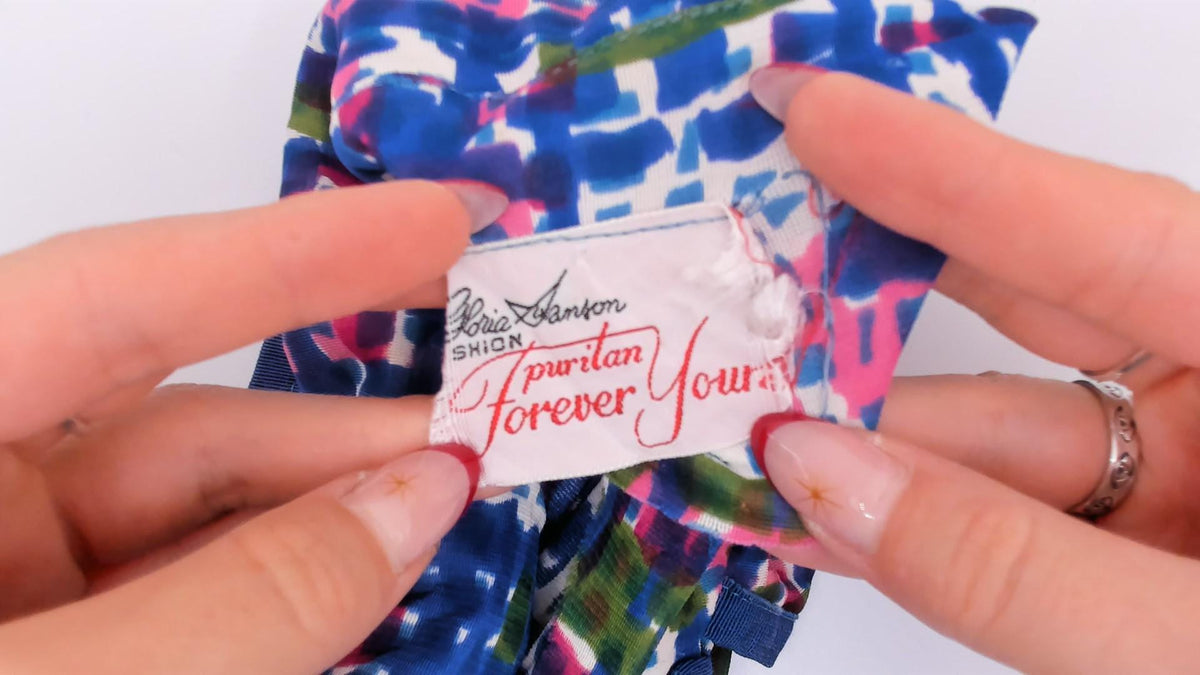 70s Puritan Forever Yours Abstract Crosshatch Blouse Blue Pink Green Small