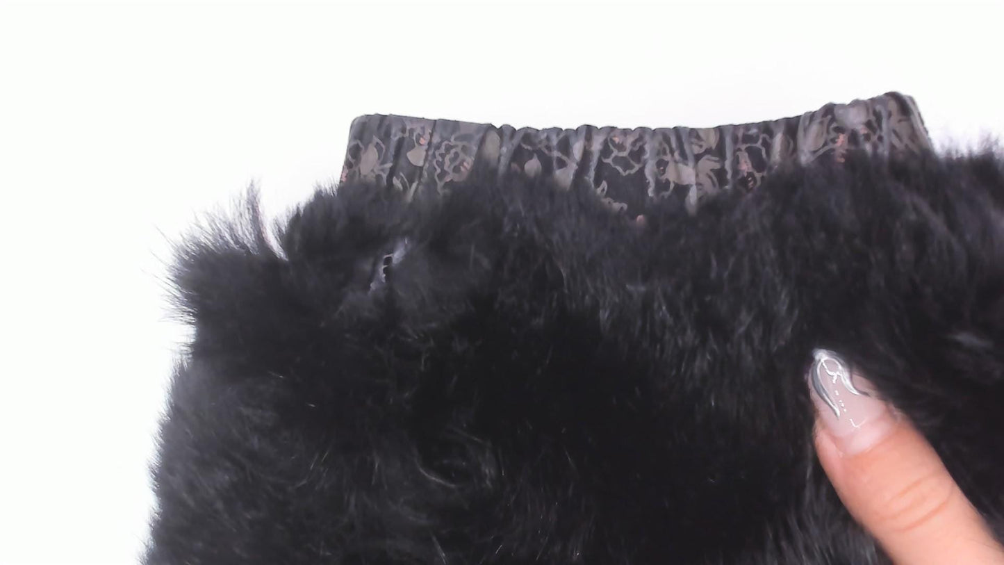 90s Black Floral Suede Bomber Jacket Faux Fur Collar Pink Extra Large