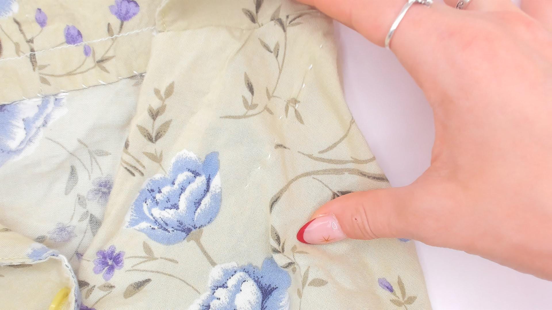 90s Sage Green Floral Shirt Dress Blue Rose Print Midi Medium M