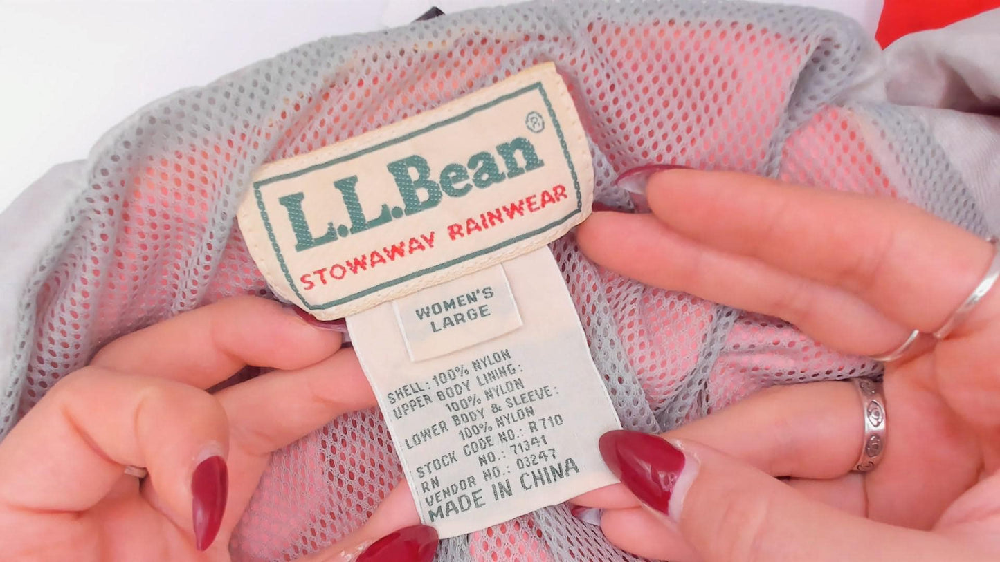90s L.L.Bean Red Anorak Half-Zip Nylon Windbreaker Jacket Large L