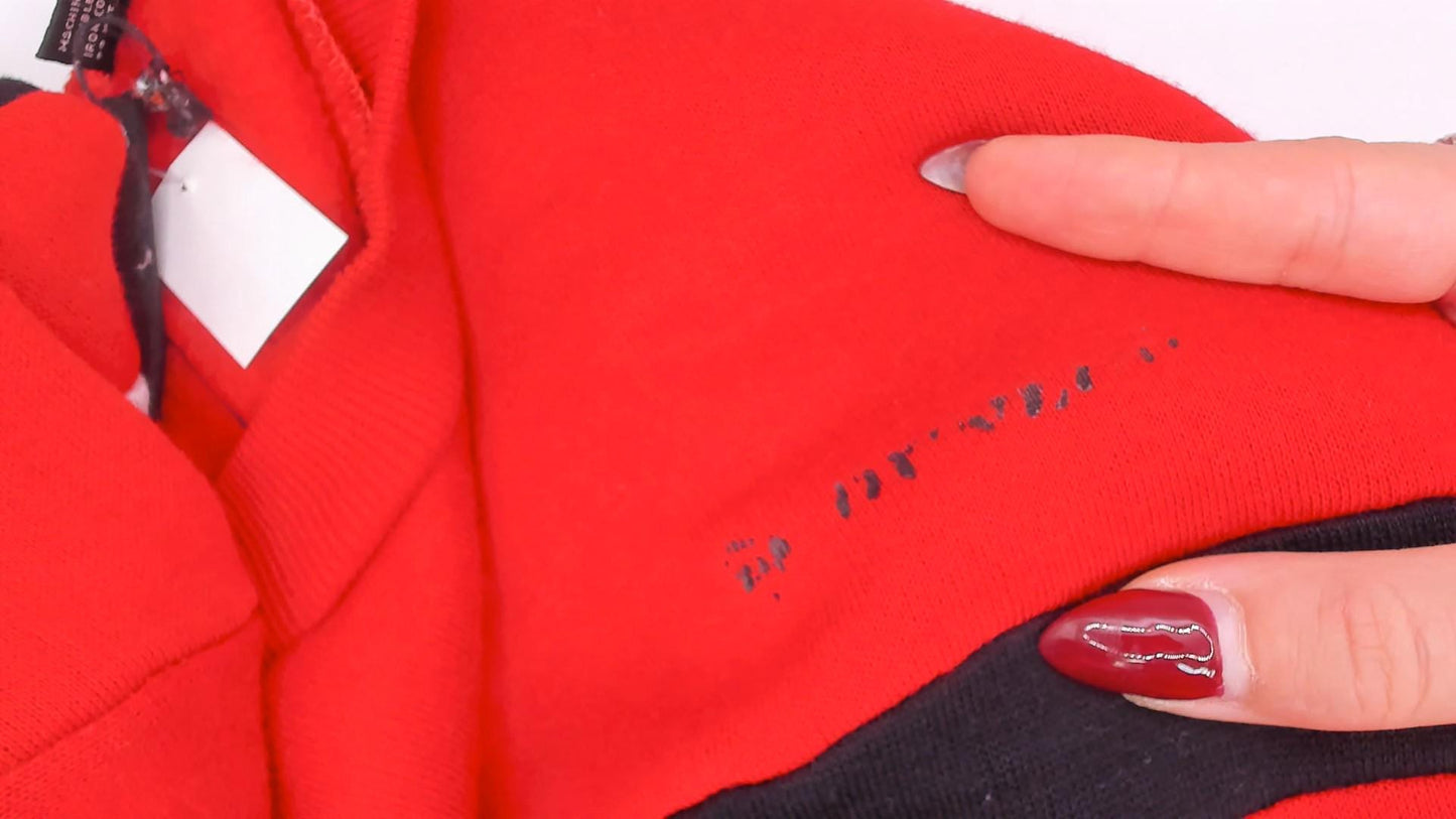 80s Dunlop Color Block Sweatshirt Red Cream Black Stripe Drop Shoulder Large