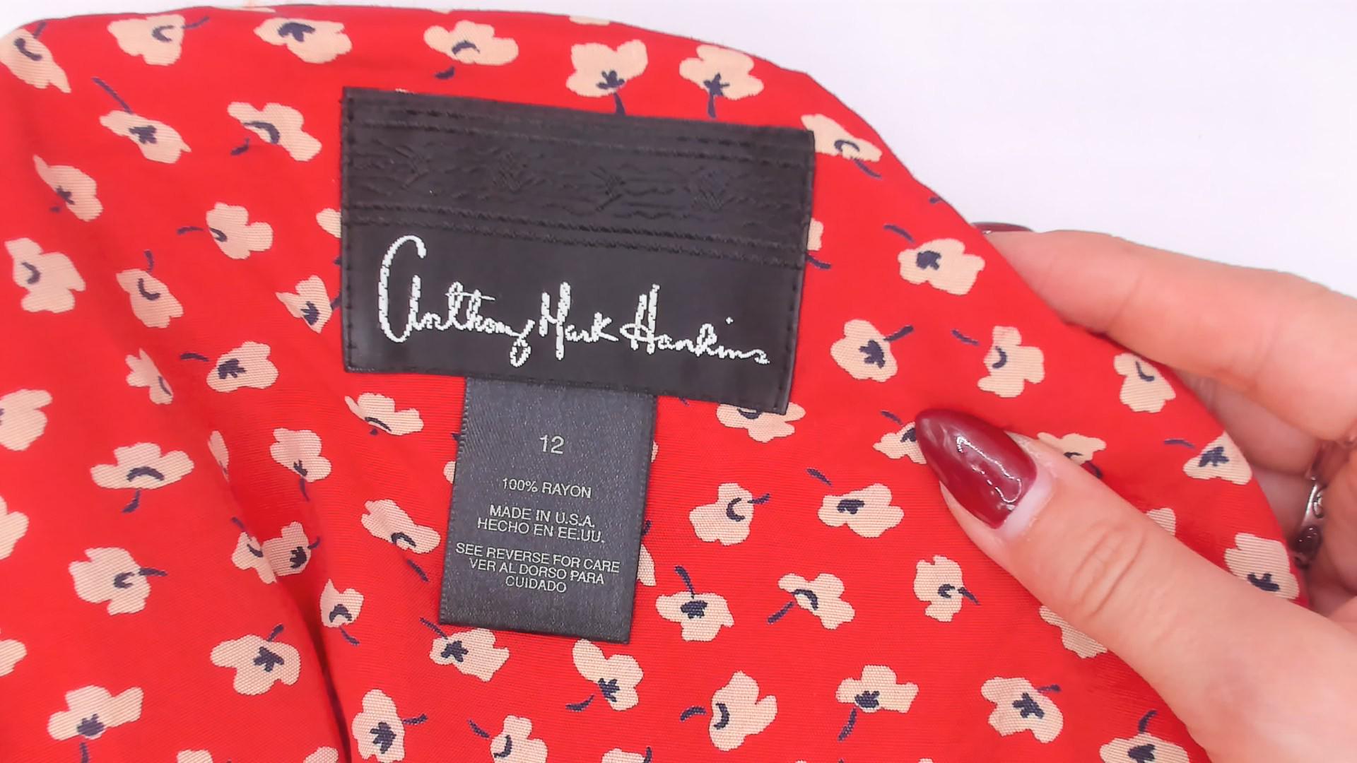 90s Anthony Mark Hankins Red Floral Maxi Dress Square Neck Lace Trim Large L