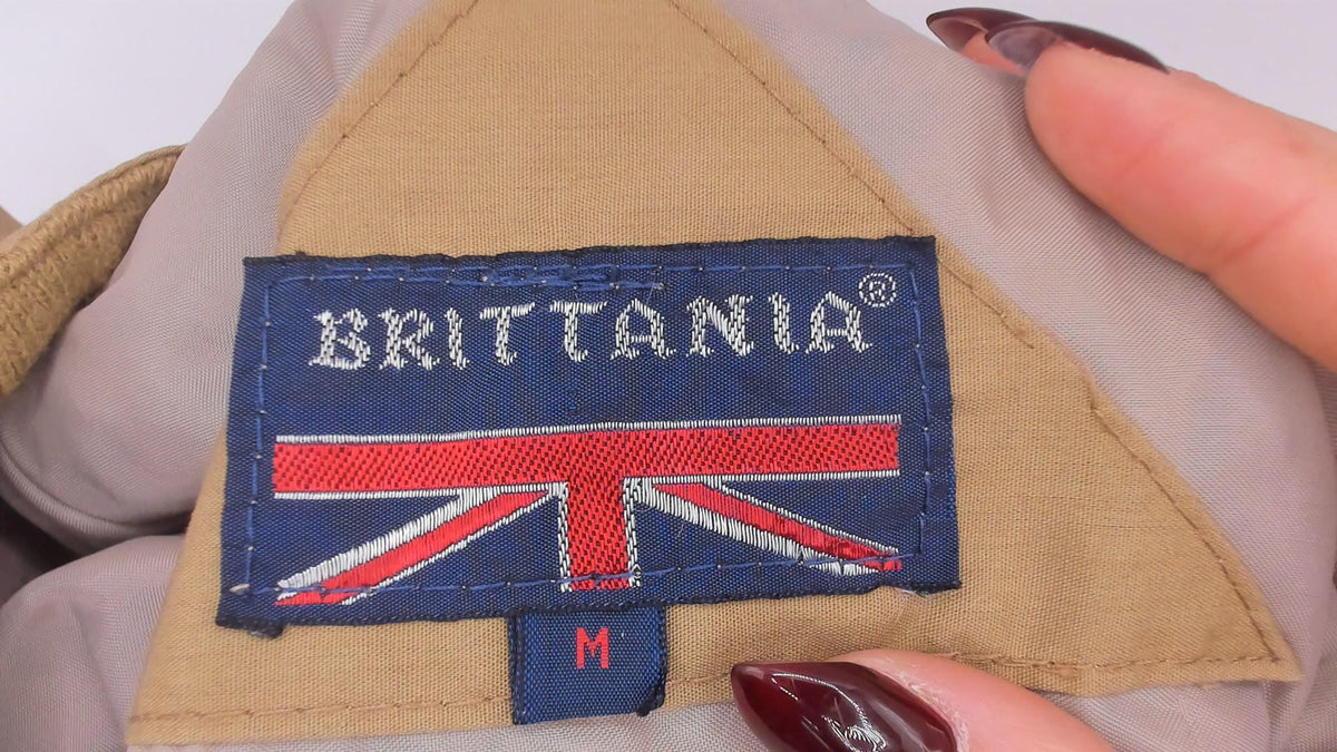80s Brittania Harrington Jacket Beige Cotton Raglan Stand Collar Medium