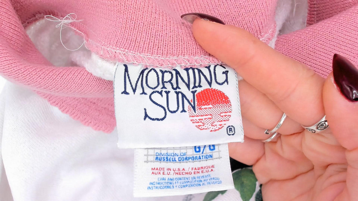 90s Morning Sun Floral Sweatshirt Pink Roses Off White Raglan Large L