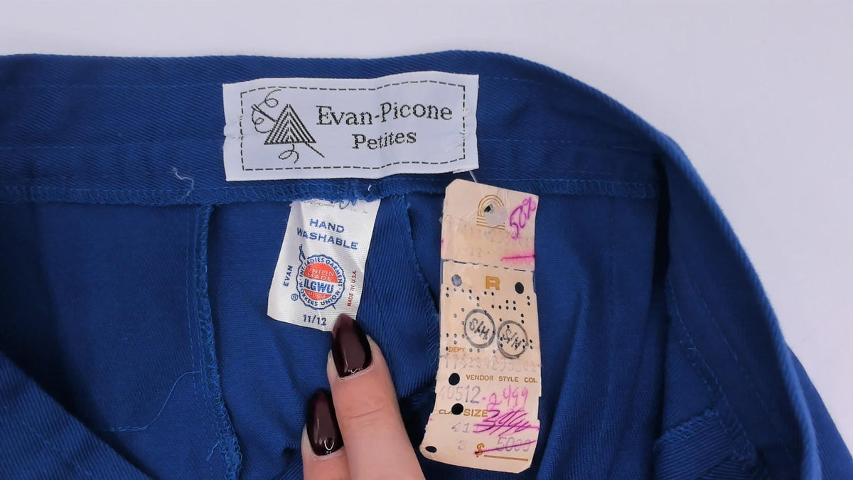 70s Evan-Picone Cobalt High-Waist Pleated Trousers Straight Leg Small S