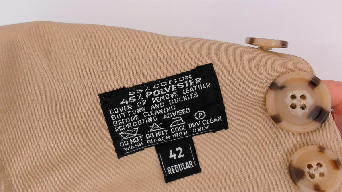 80s Tan Trench Coat Double Breasted Nova Check Lining Mens Medium