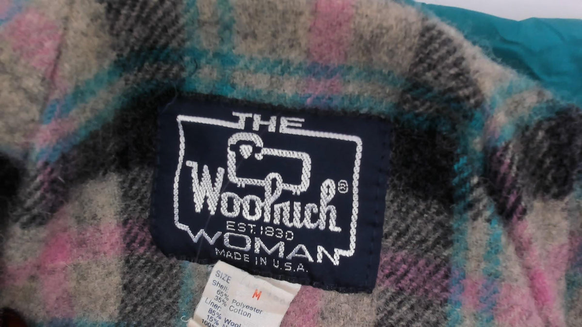 80s Woolrich Teal Hooded Parka Plaid Lined Windbreaker Small