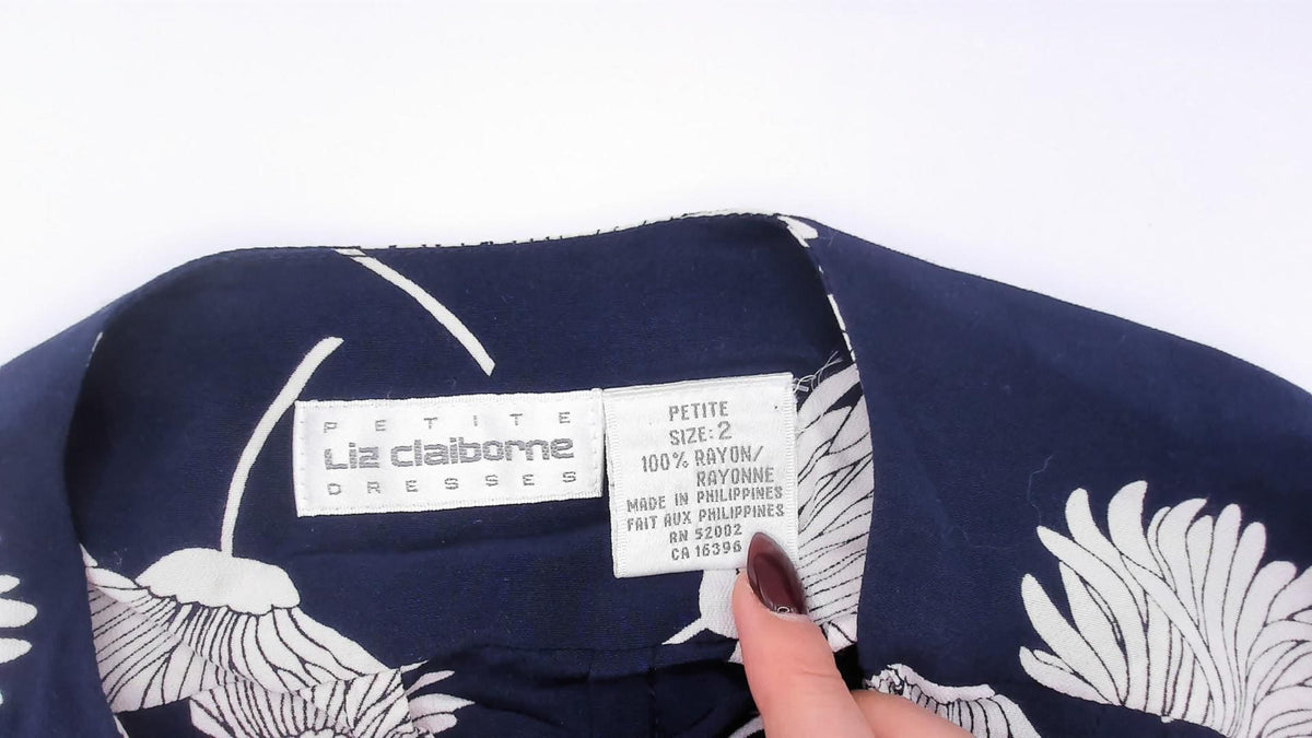 90s Liz Claiborne Navy Floral Dress White Daisy Print Puff Sleeve Small S