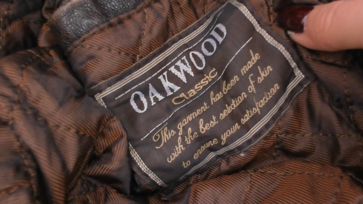 90s Oakwood Brown Leather Jacket Belted Waist Button Front Moto Large
