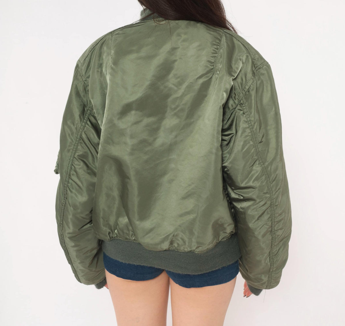90s MA-1 Bomber Jacket Olive Green Reversible Orange Flight Coat Large L