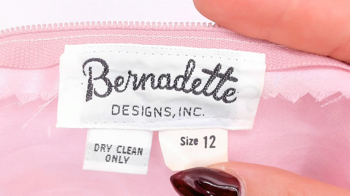 80s Bernadette Designs Pink Maxi Dress Floral Embroidered Puff Sleeve Large L