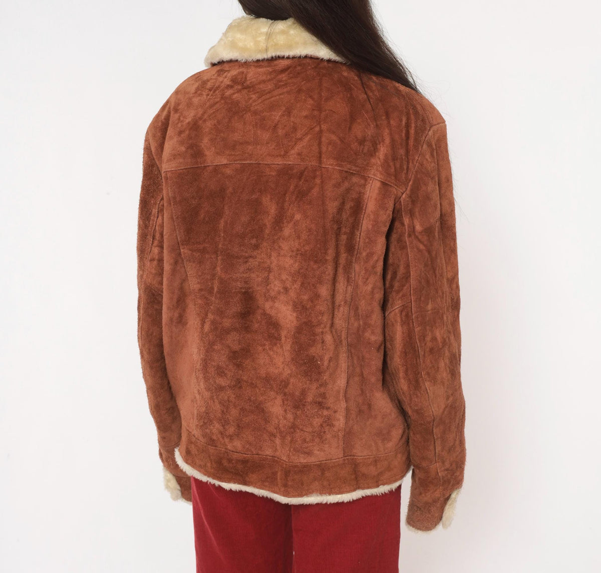70s Grande Bay Brown Suede Trucker Jacket Shearling Lined Medium
