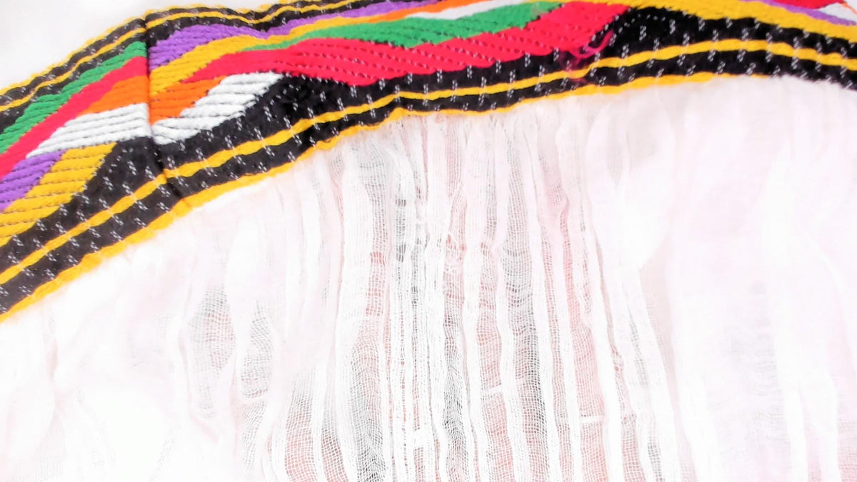 90s White Gauze Knee-Length Dress Ethiopian Habesha Embroidered Tibeb Multicolor Medium