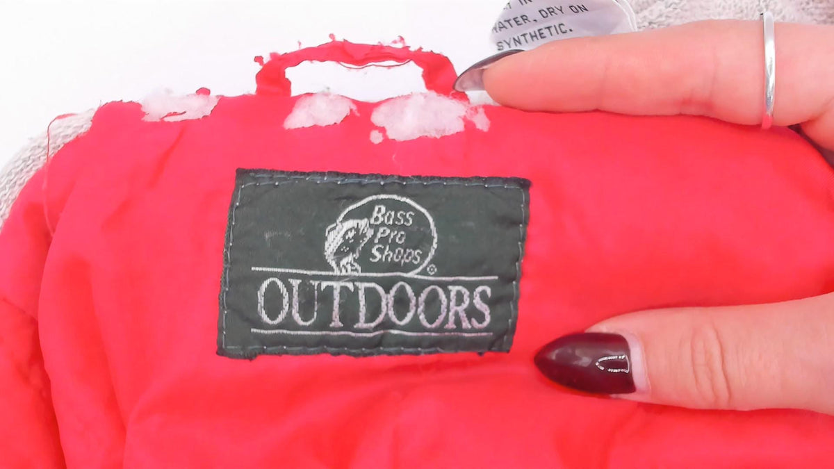 80s Bass Pro Shops Hooded Bomber Jacket Red Grey Raglan Windbreaker Medium