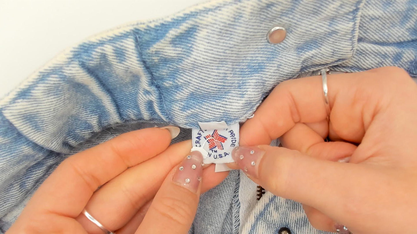90s Opal Light Blue Studded Denim Mini Skirt Rhinestone High Waist Medium