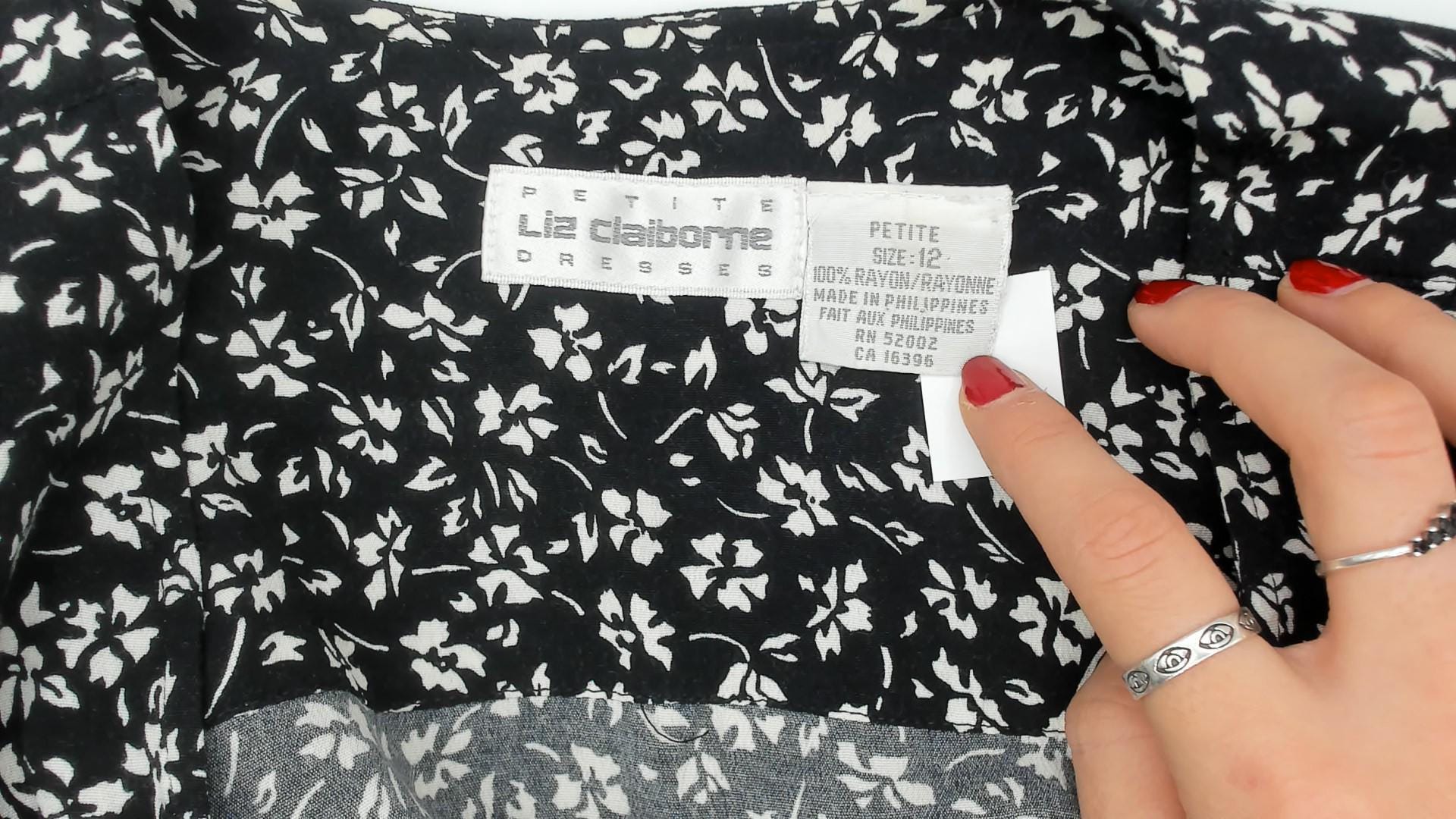 90s Liz Claiborne Black White Floral Midi Dress Double Breasted Large L