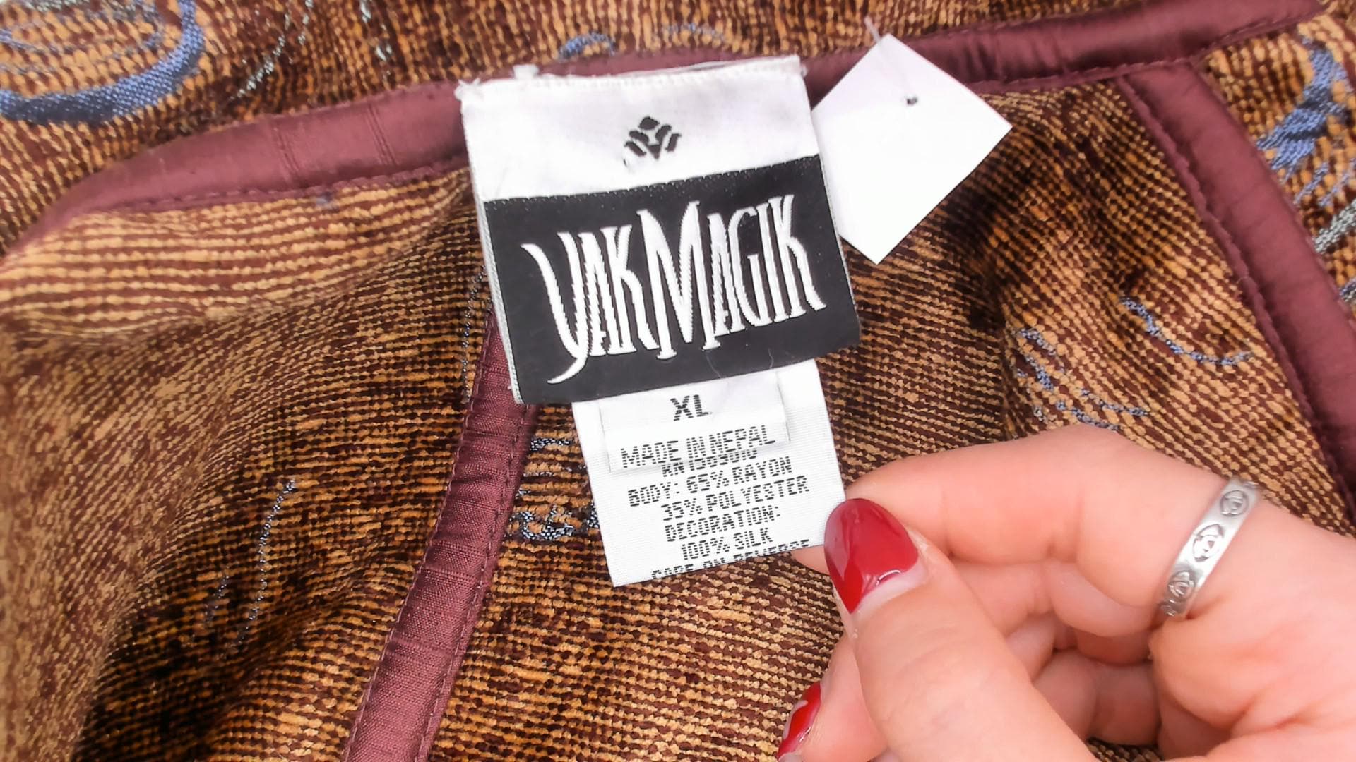 2000s Yak Magik Tapestry Blazer Woven Spiral Jacquard Blue Green Brown Extra Large XXL