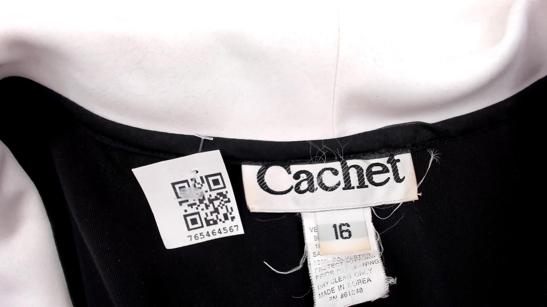 90s Cachet Black Velvet Maxi Gown White Collar Contrast Long Sleeve Extra Large XXL