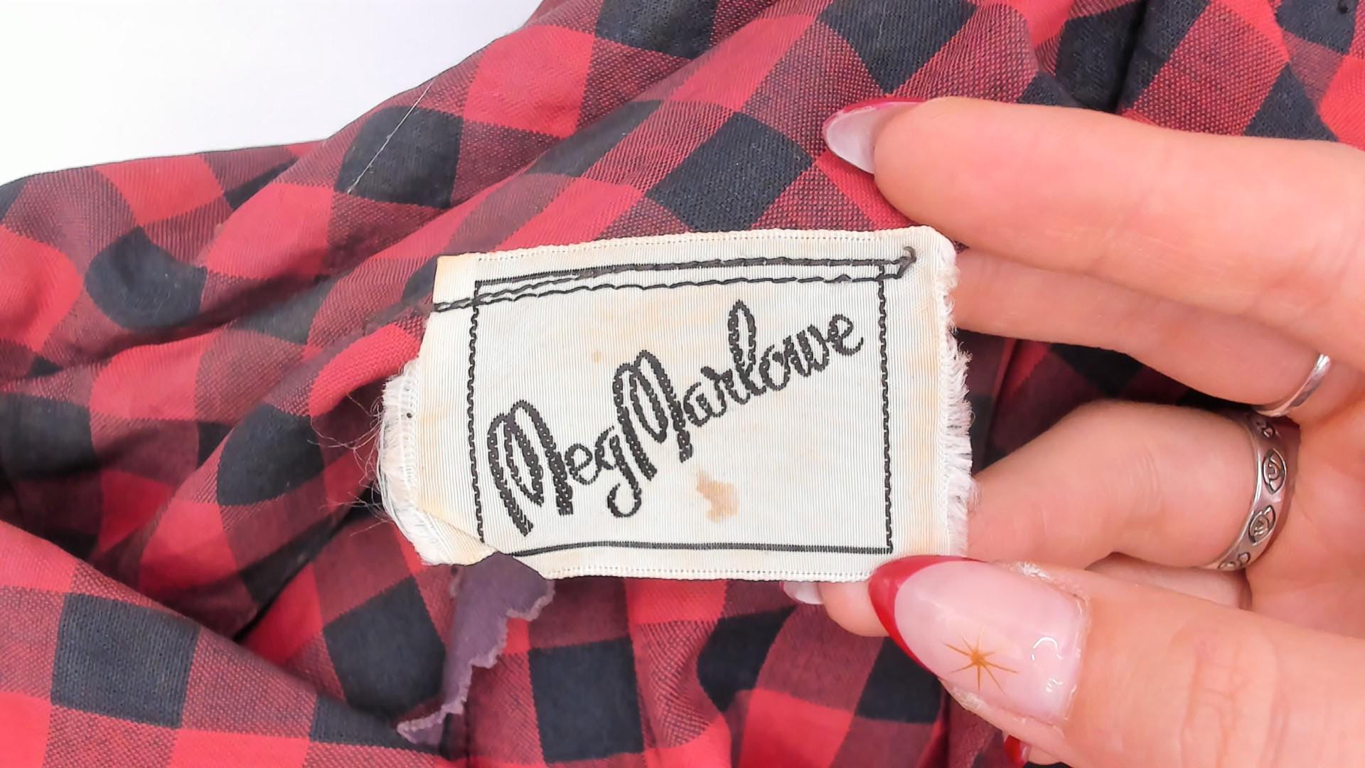 60s Meg Marlowe Buffalo Check Shirtdress Burgundy Black Plaid Cotton Small